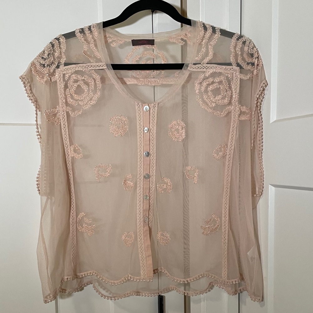 Wrap Oversized Sheer Blush Beaded Top